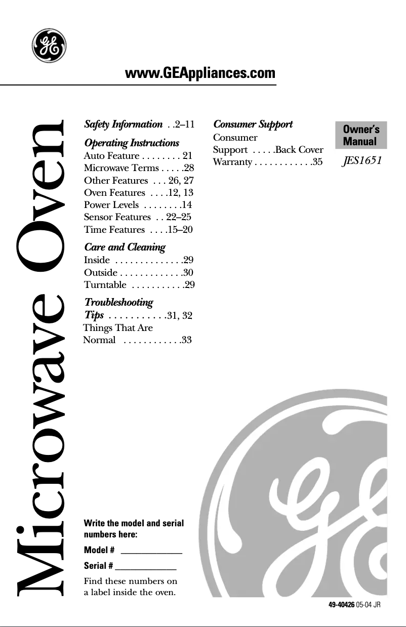 Imagen de la primera página del manual del dispositivo JES1651SJ