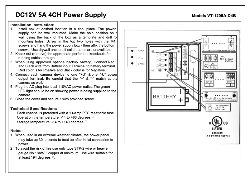 Imagen de la primera página del manual del dispositivo VT-1205A-D4B