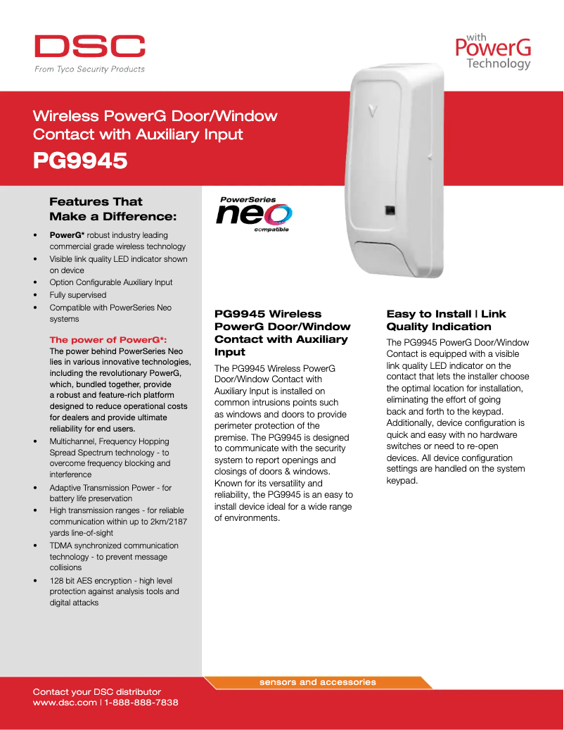 Página 1 del manual Ficha técnica DSC PG9945