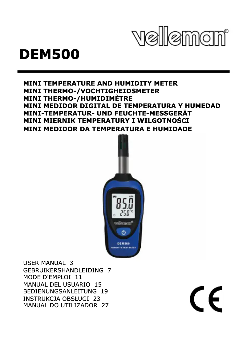 Imagen de la primera página del manual del dispositivo DEM500