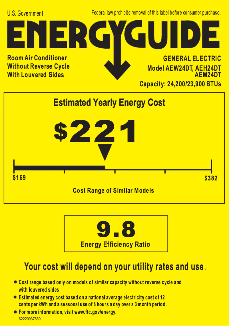 Página 1 del manual Etiqueta energética GE AEM24DT
