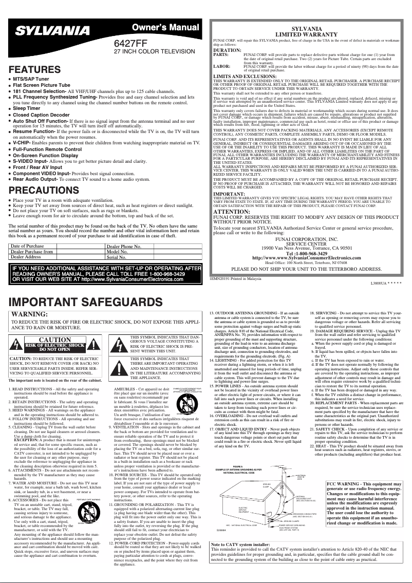 Imagen de la primera página del manual del dispositivo 6427FF
