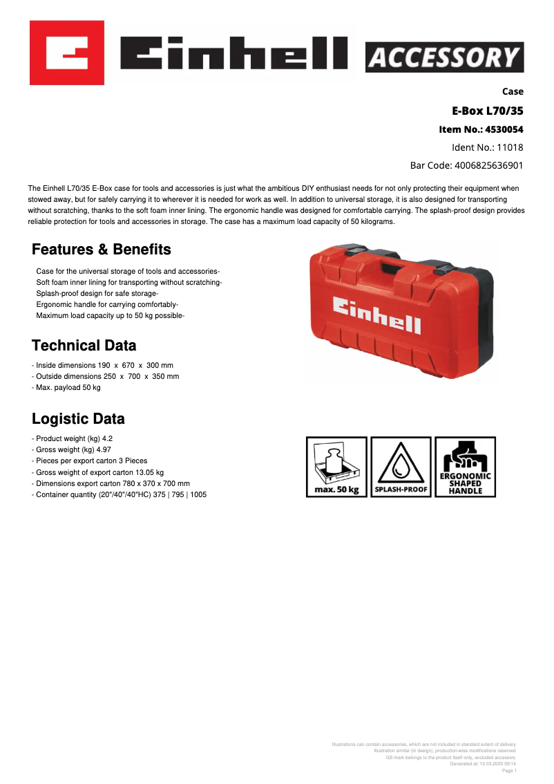 Página nº 1 - Manual de usuario Einhell E-Box L70/35