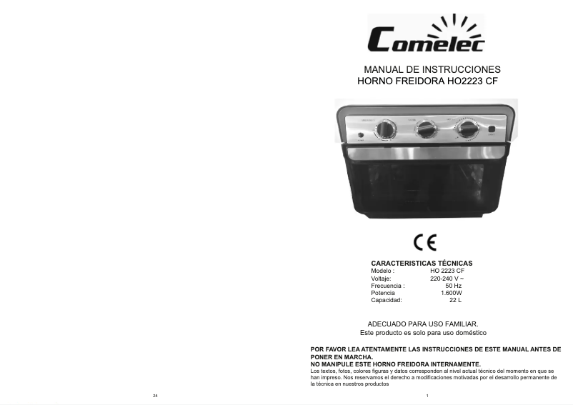 Página 1 del manual Manual de usuario Comelec HO 2203 CF