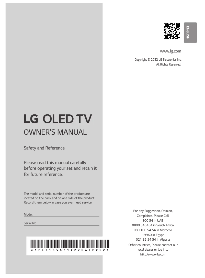 Imagen de la primera página del manual del dispositivo OLED65G26LA