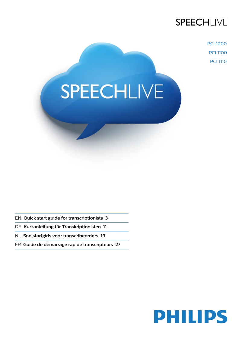 Imagen de la primera página del manual del dispositivo Speechlive PCL1000