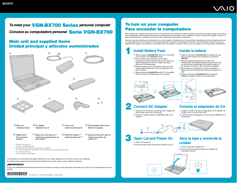 Imagen de la primera página del manual del dispositivo Vaio VGN-BX740P