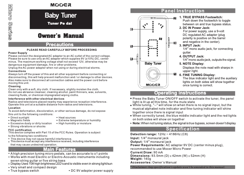 Imagen de la primera página del manual del dispositivo Baby Tuner