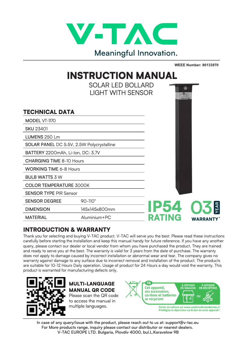 Imagen de la primera página del manual del dispositivo VT-1170