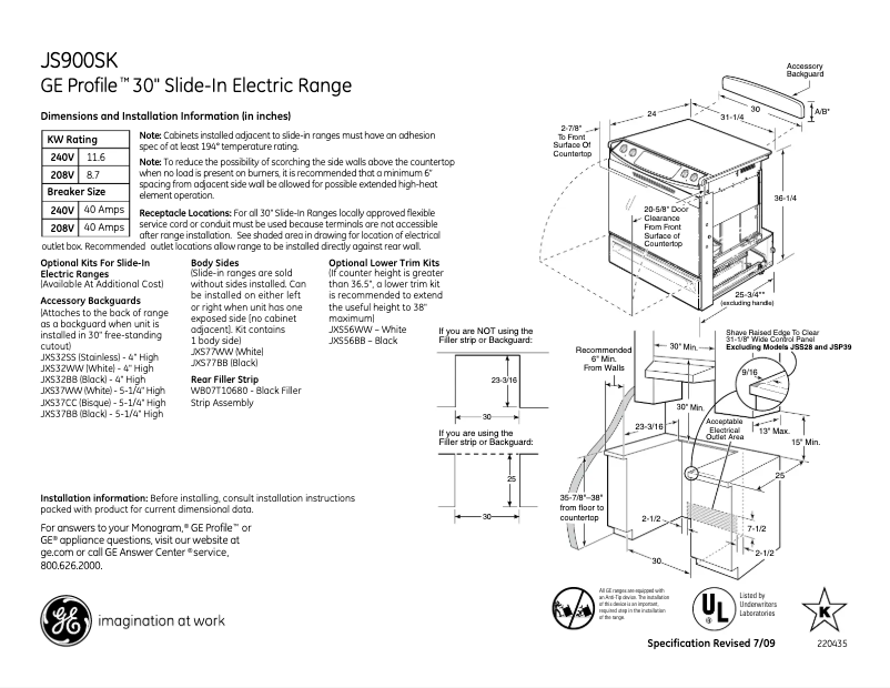 Página 1 del manual Ficha técnica GE Profile JS900SKSS