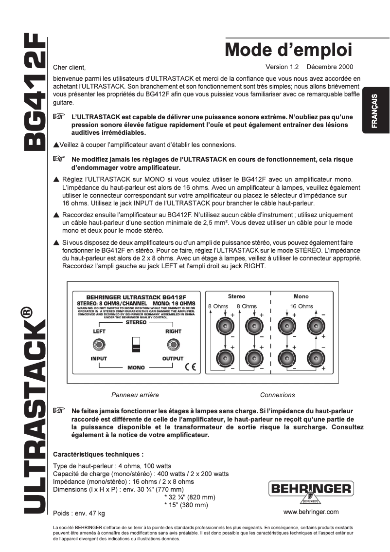 Imagen de la primera página del manual del dispositivo Ultrastack BG412F