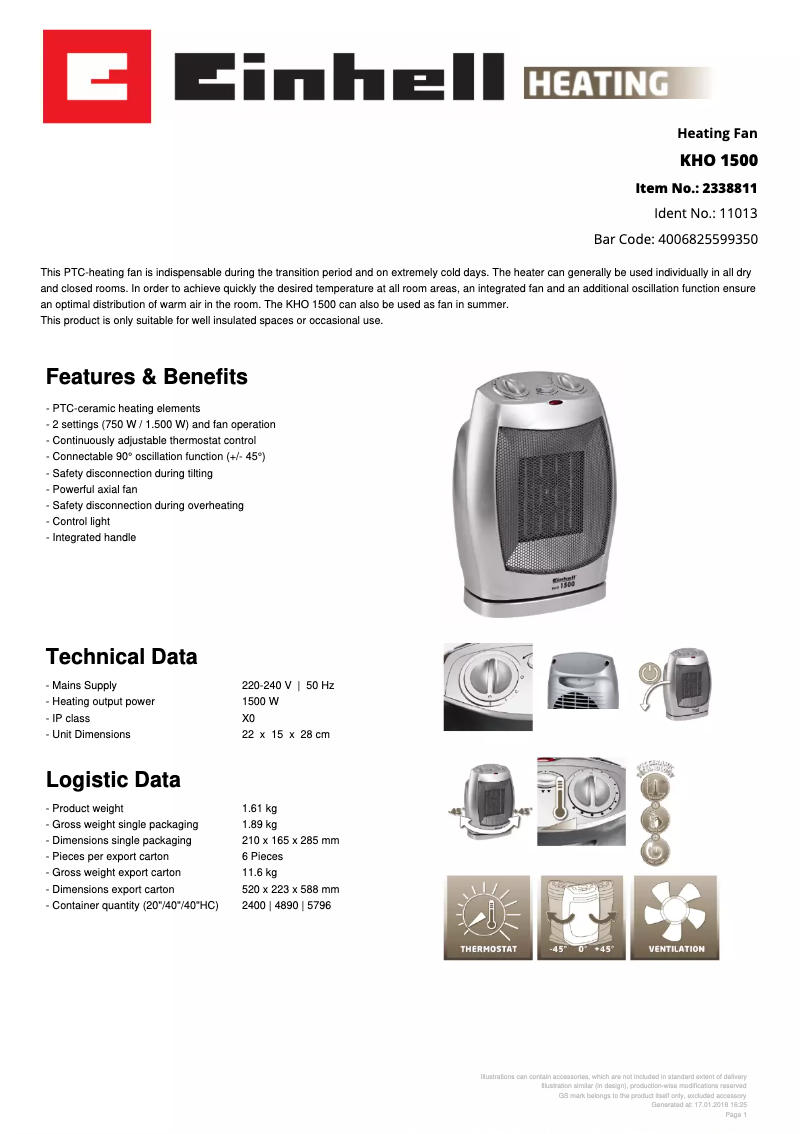 Página 1 del manual Ficha técnica Einhell KHO 1500