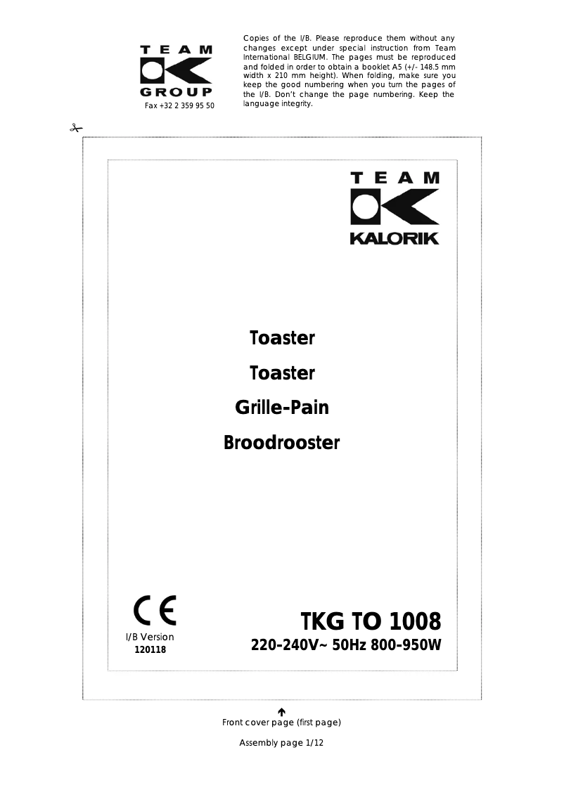 Página 1 del manual Manual de usuario Kalorik TKG TO 1008