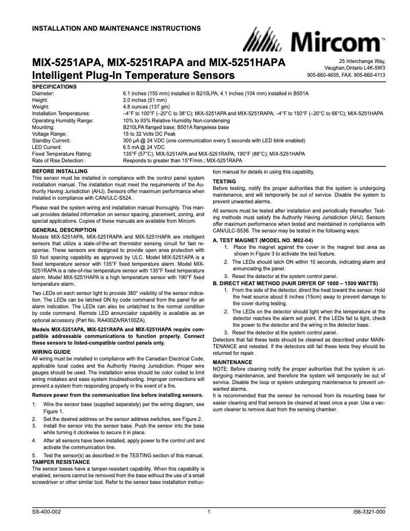 Página 1 del manual Manual de usuario Mircom MIX-5251APA