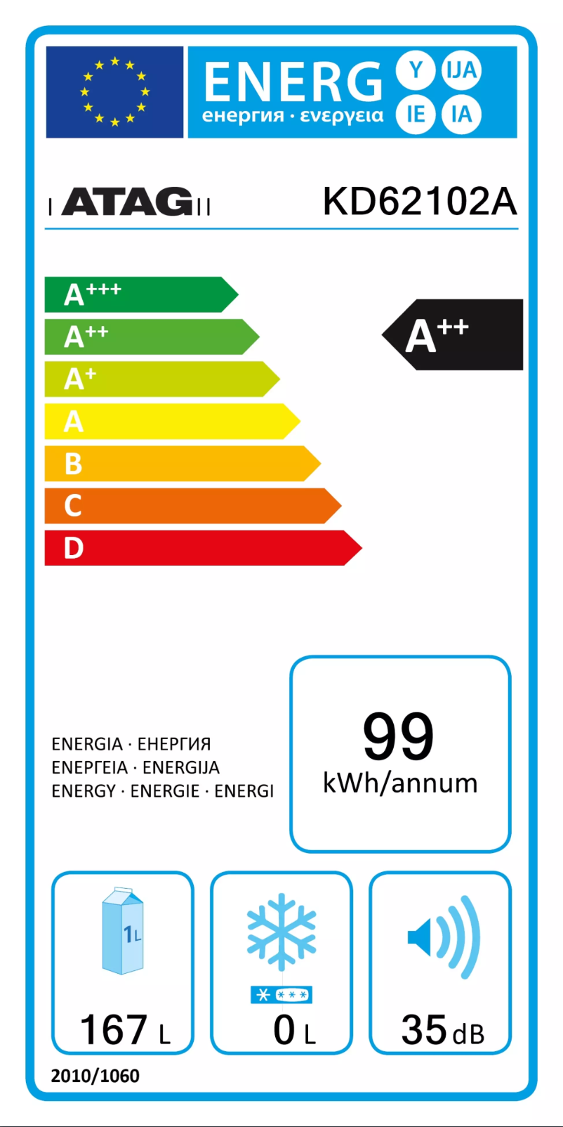 Página 1 del manual Etiqueta energética Atag KD62102A