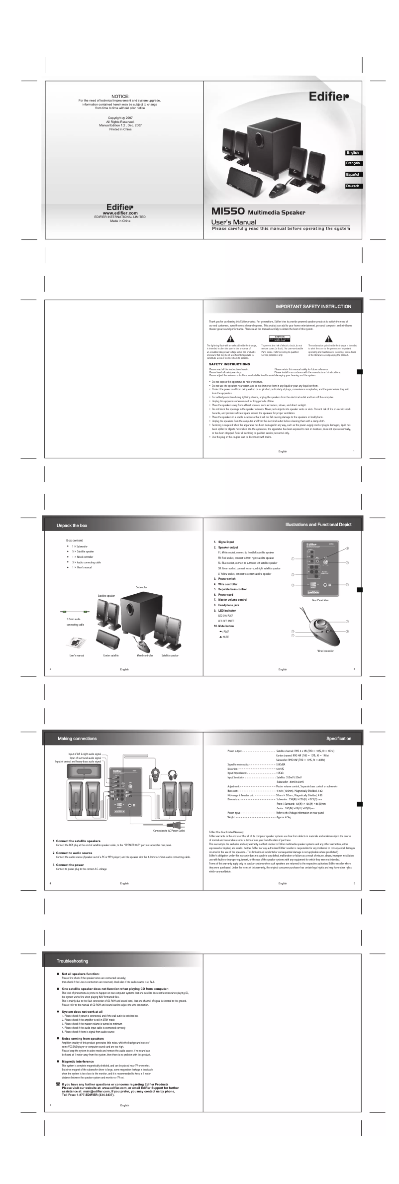 Imagen de la primera página del manual del dispositivo M1550
