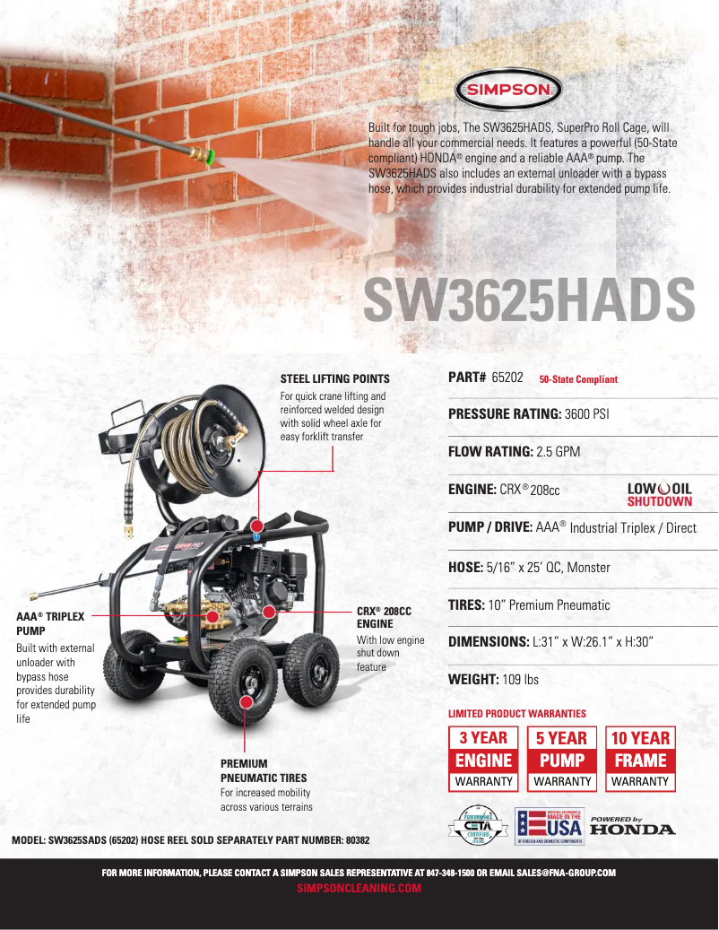Página 1 del manual Ficha técnica Simpson SuperPro SW3625SADS-S