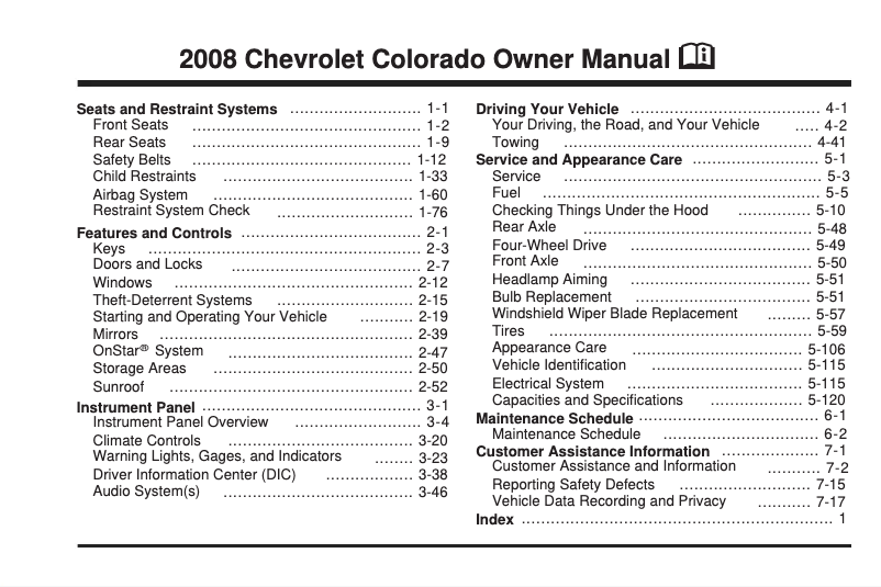 Página 1 del manual Manual de usuario Chevrolet Colorado (2008)