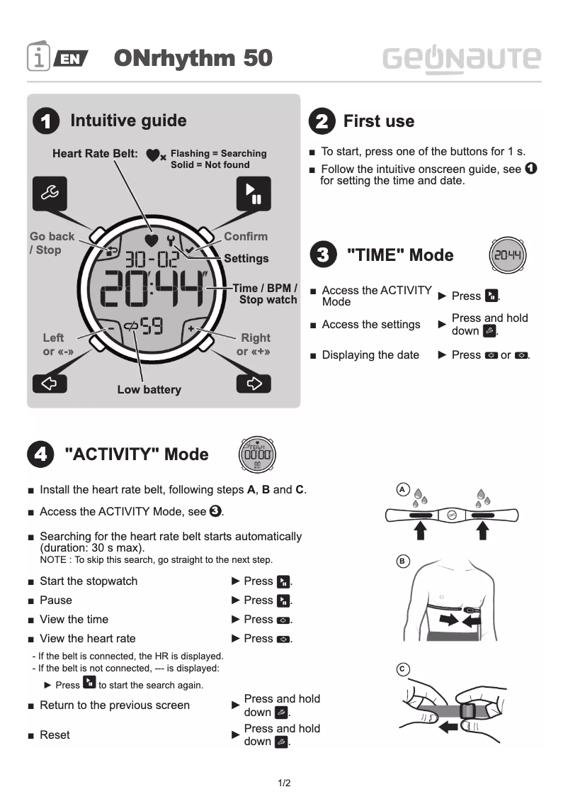 Imagen de la primera página del manual del dispositivo ONrhythm 50