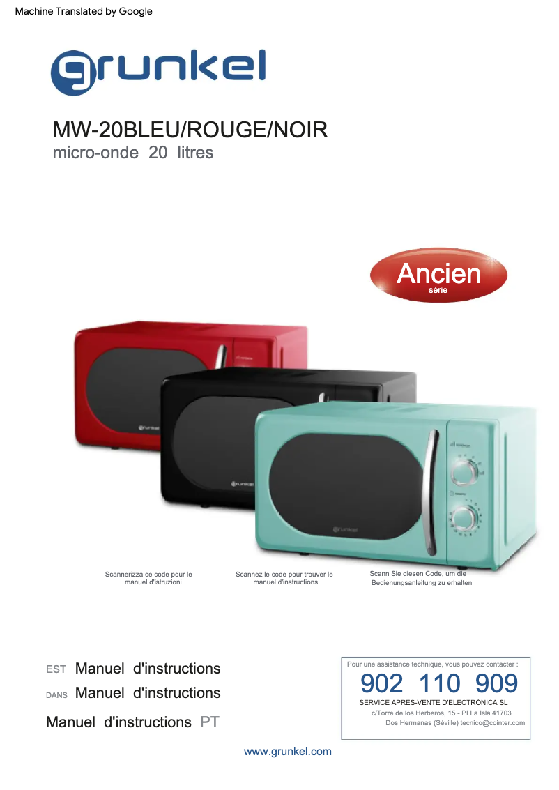 Imagen de la primera página del manual del dispositivo MW-20AZUL