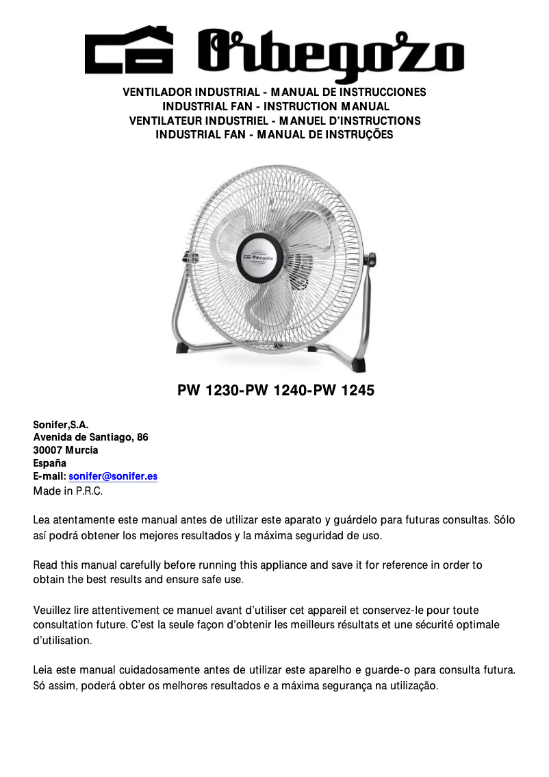 Imagen de la primera página del manual del dispositivo PW 1245