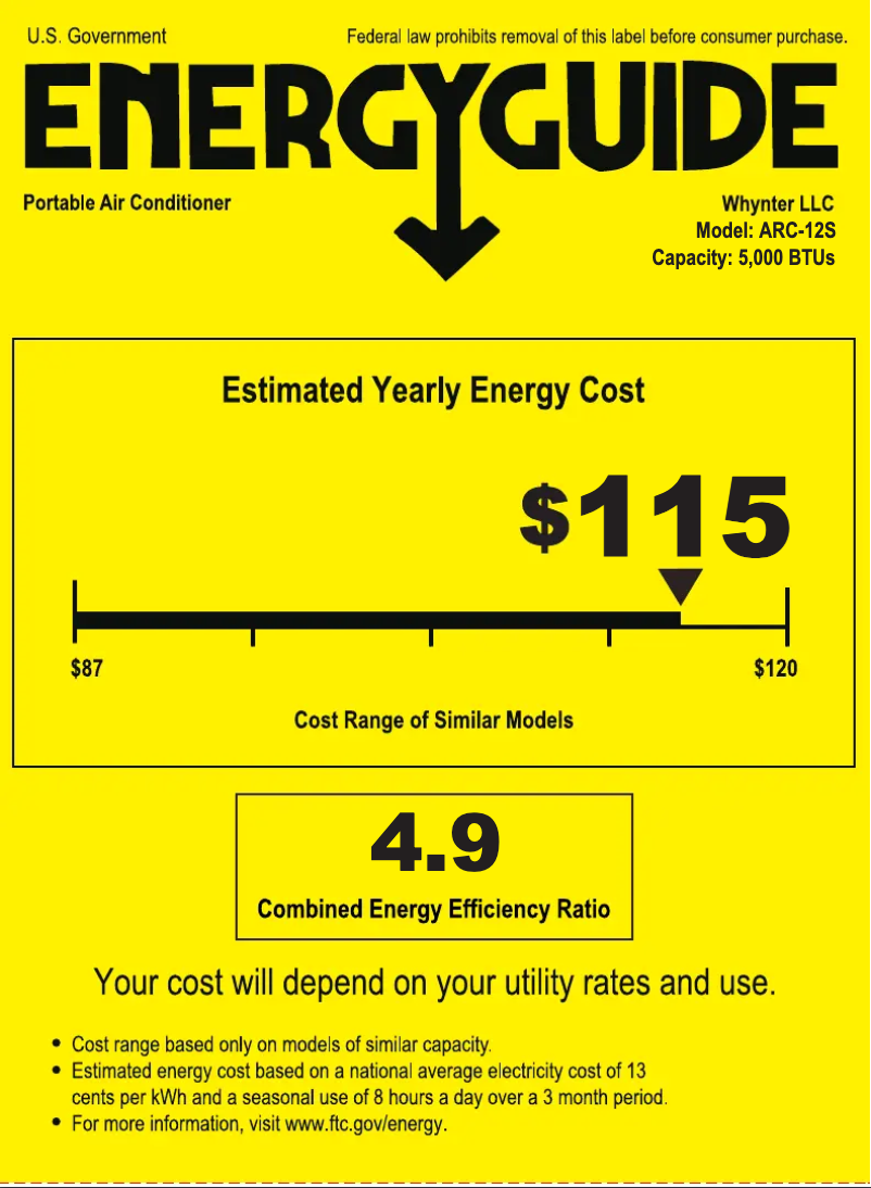Página 1 del manual Etiqueta energética Whynter ARC-12S