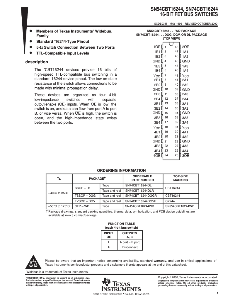 Página 1 del manual Manual de usuario Texas Instruments SN74CBT16244DL