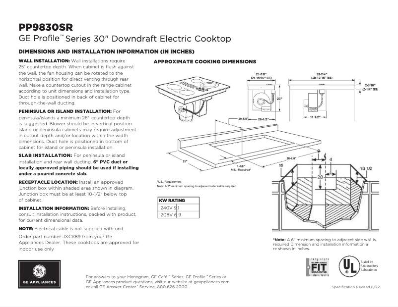 Página 1 del manual Ficha técnica GE Profile PP9830SRSS