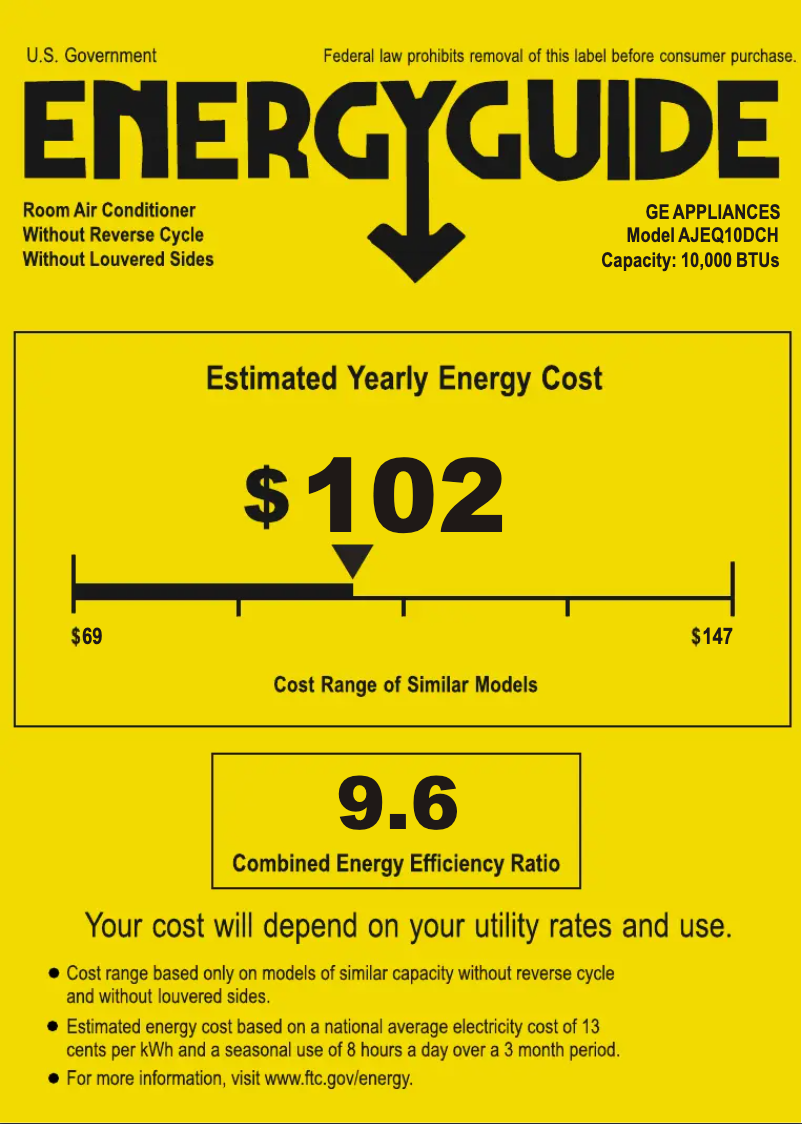 Página 1 del manual Etiqueta energética GE AJEQ10DCH