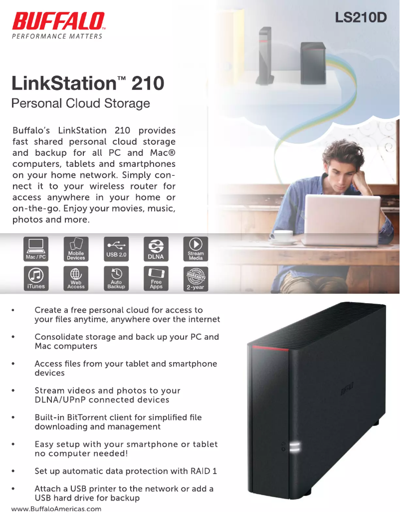 Imagen de la primera página del manual del dispositivo LinkStation 210