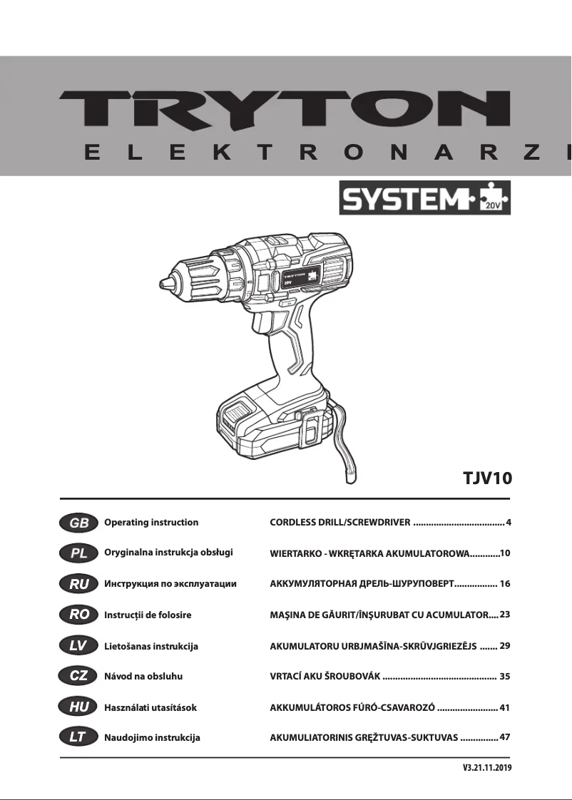 Imagen de la primera página del manual del dispositivo TJV10