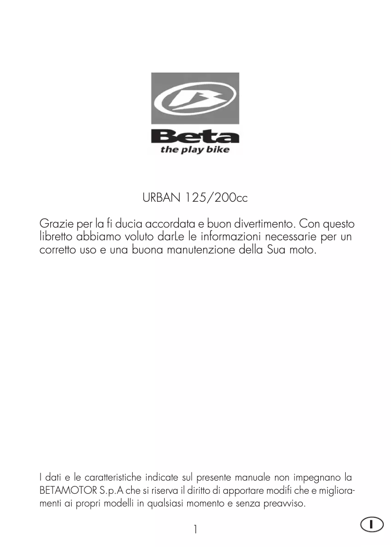 Página 1 del manual Manual de usuario Beta Urban 200 Special (2011)