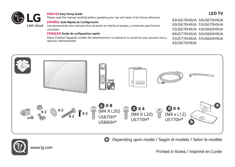 Imagen de la primera página del manual del dispositivo 43US670H9UA