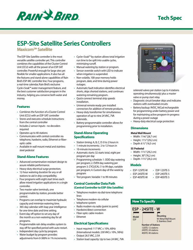 Página nº 1 - Ficha técnica Rain Bird ESP-SITE