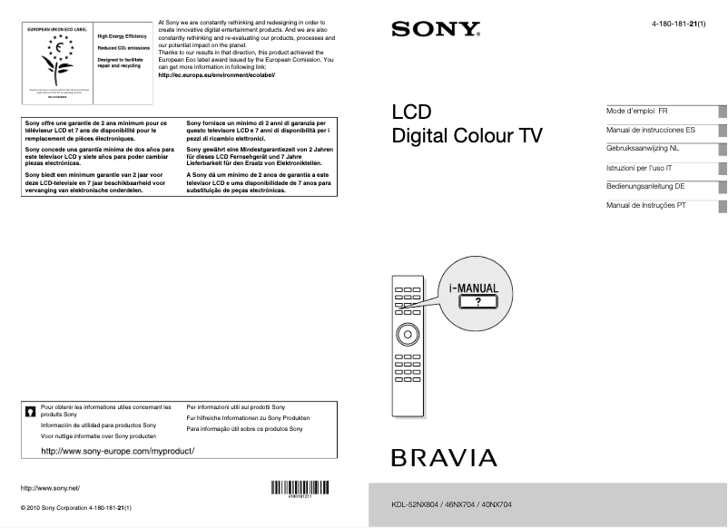 Página 1 del manual Manual de usuario Sony Bravia KDL-52NX804