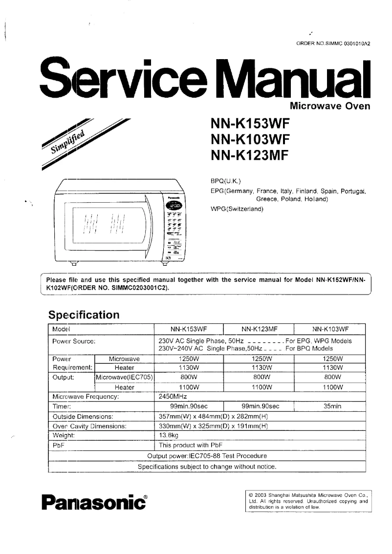 Imagen de la primera página del manual del dispositivo NN-K103WF