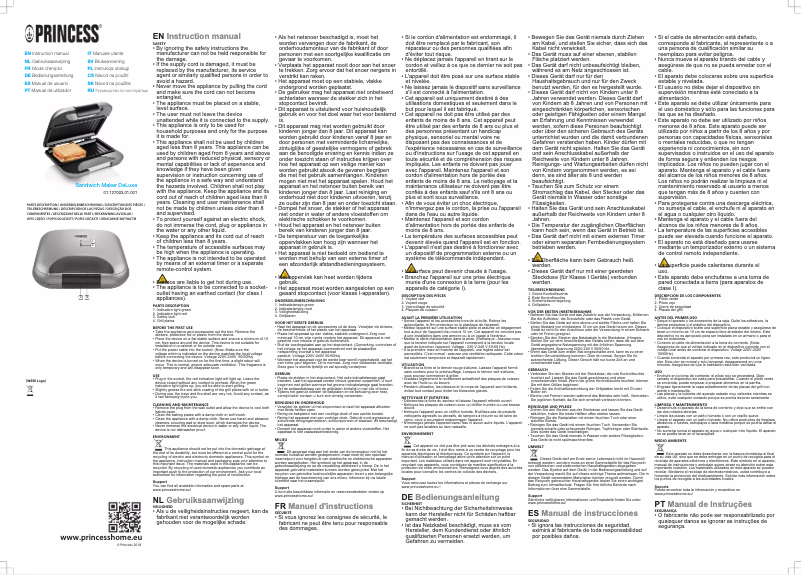 Página nº 1 - Manual de usuario Princess Sandwich Maker DeLuxe 127003