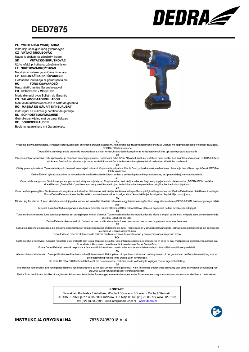 Página 1 del manual Manual de usuario DEDRA DED7875