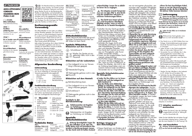 Página 1 del manual Manual de usuario Parkside PLKA 4 A2