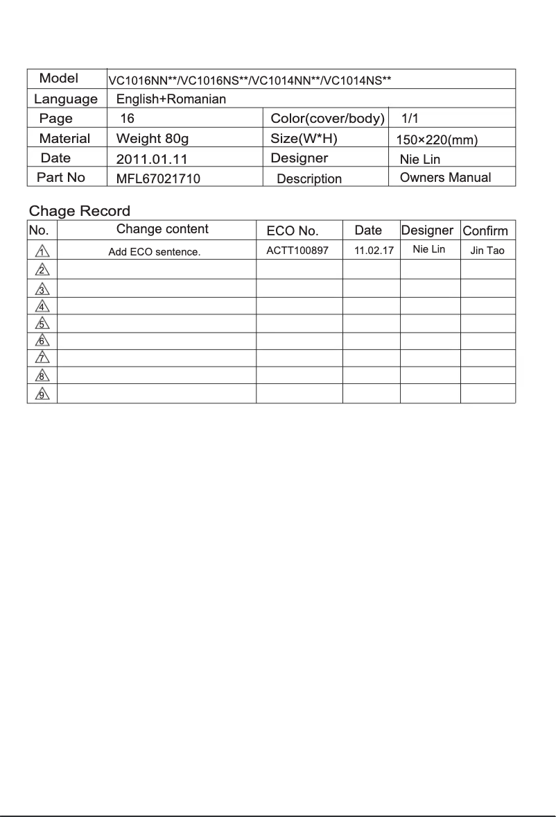 Imagen de la primera página del manual del dispositivo VC1016NST