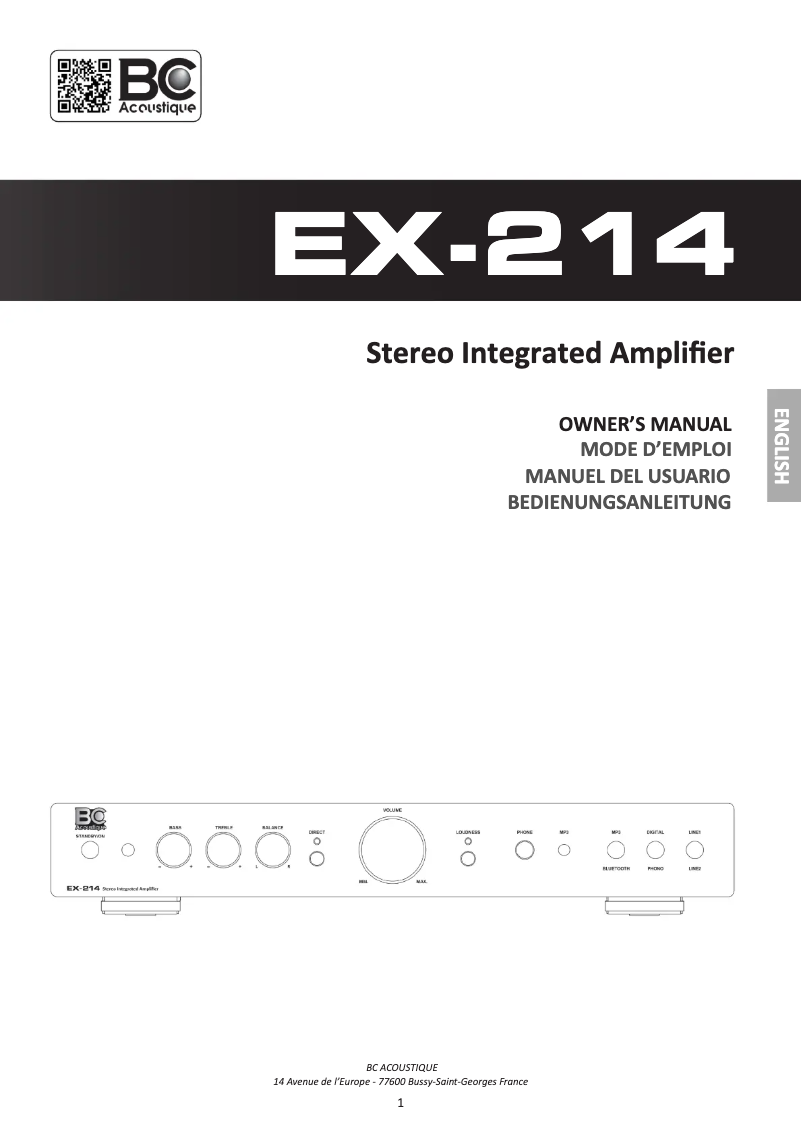 Página 1 del manual Manual de usuario BC Acoustique EX-214