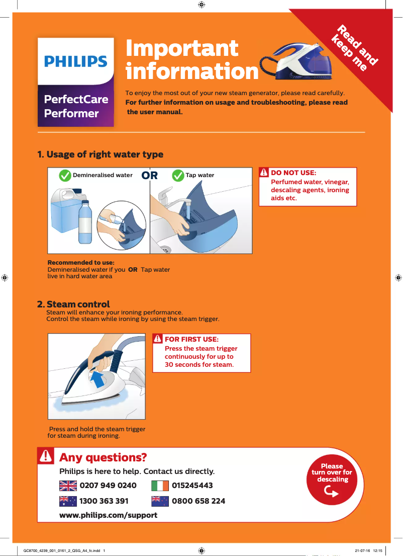 Página 1 del manual Guía de inicio rápido Philips PerfectCare Performer GC8712