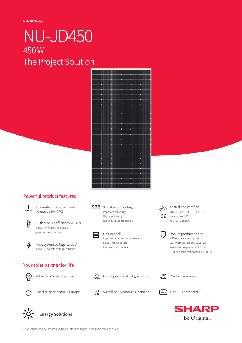 Página 1 del manual Ficha técnica Sharp NUJD450