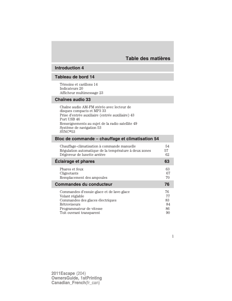Imagen de la primera página del manual del dispositivo Escape (2011)