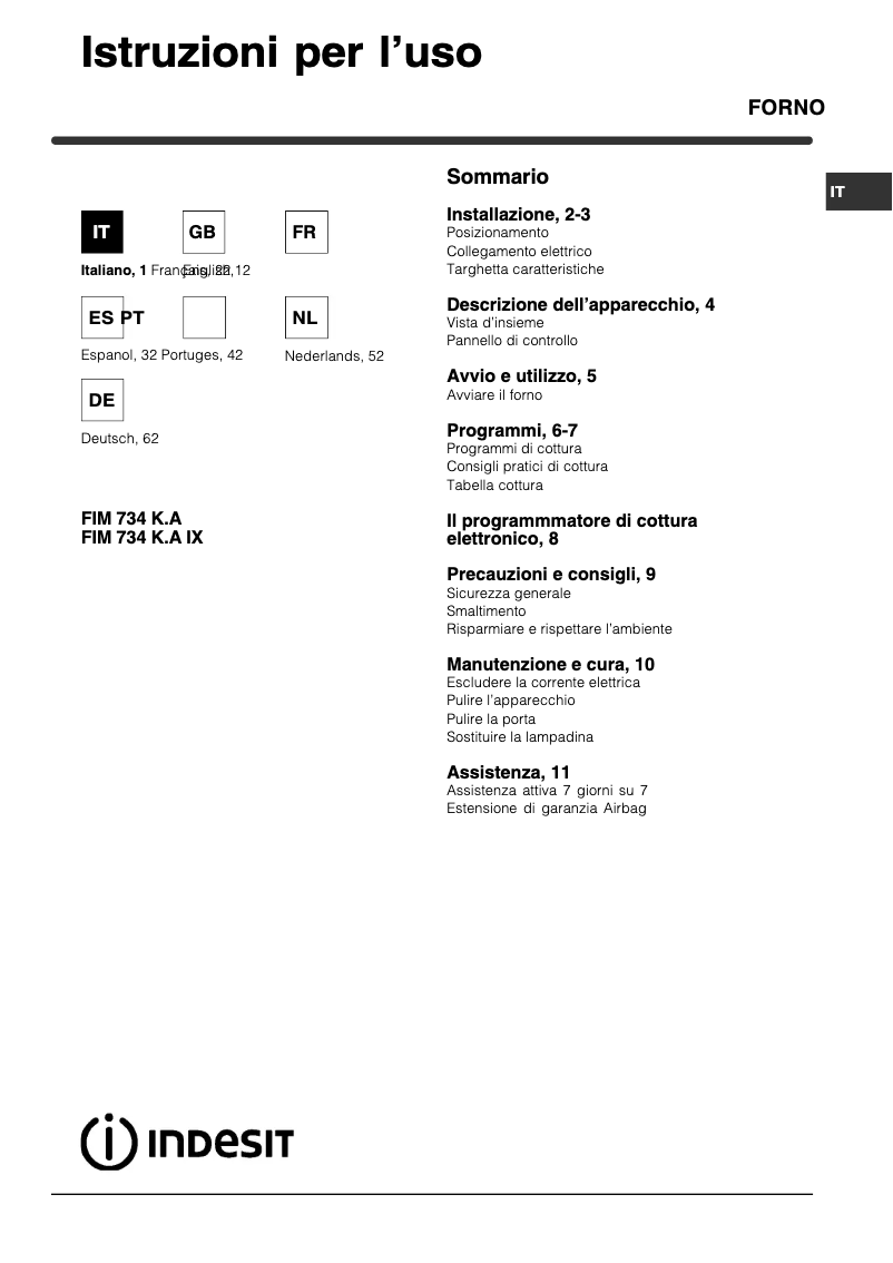 Página nº 1 - Manual de usuario Indesit FIM 734 KA