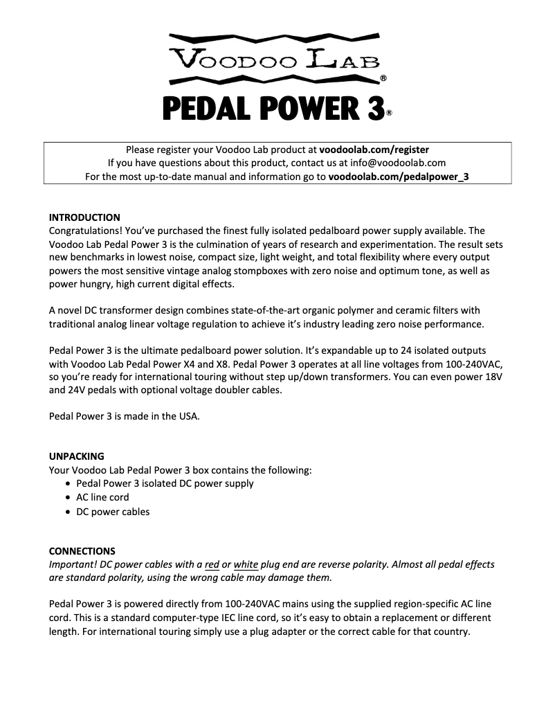 Página nº 1 - Manual de usuario Voodoo Lab Pedal Power 3