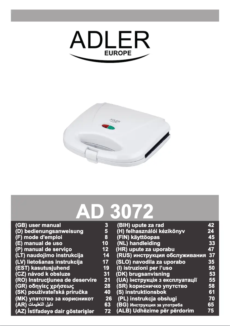 Página 1 del manual Manual de usuario Adler AD 3072
