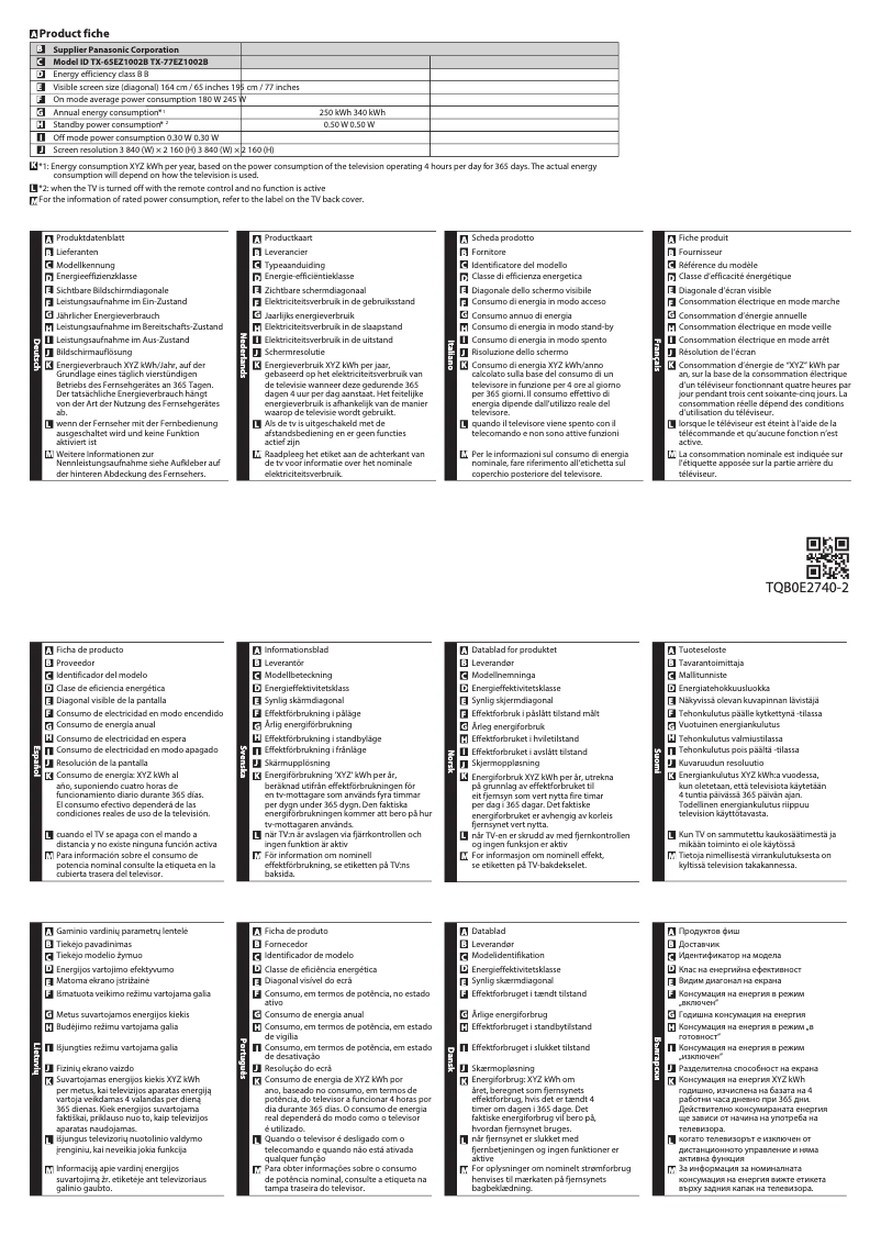 Página 1 del manual Ficha técnica Panasonic TX-77EZ1002B