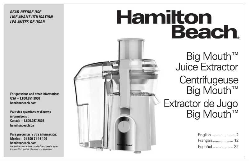 Página 1 del manual Manual de usuario Hamilton Beach Big Mouth 67702