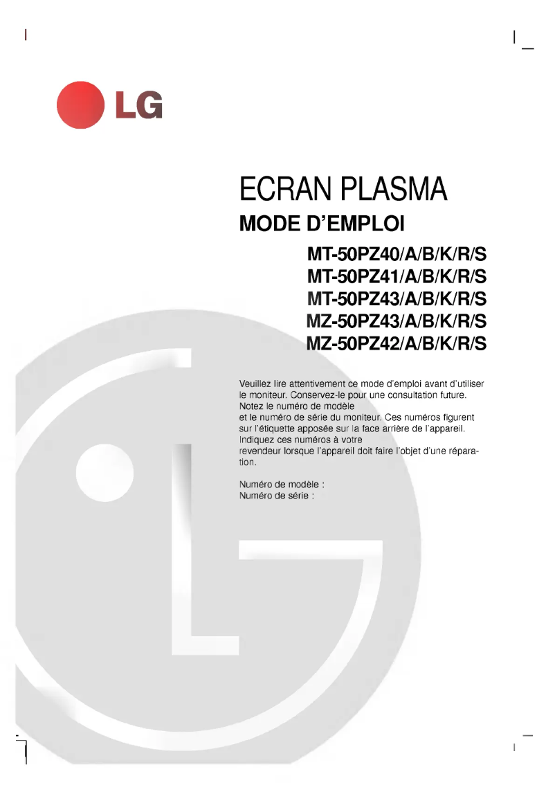 Imagen de la primera página del manual del dispositivo MZ-50PZ43S